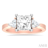 1/2 ctw Princess Shape Trillion Cut & Round Cut Diamond Semi Mount Engagement Ring in 14K Rose and White Gold